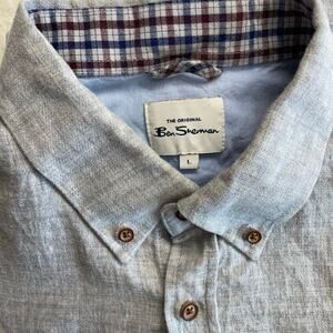 Ben Sherman men’s grey 100% cotton gray plaid button down shirt large